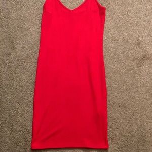 Red ribbed bodycon dress